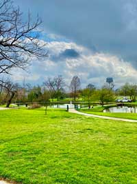 Beautiful green space and water tower